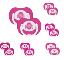NCAA Pink Pacifiers Set of 2 with Solid Shield in Case -Select- Team Below