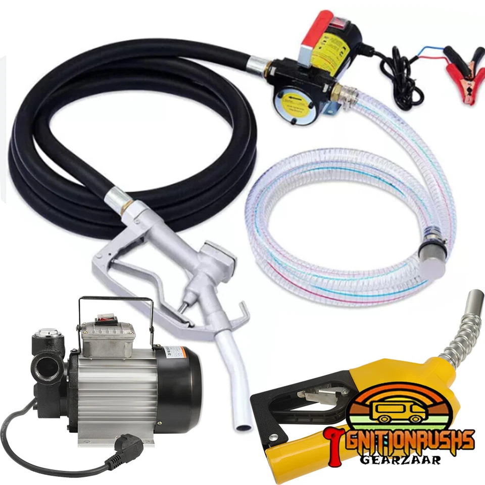 GEARZAAR 550/200W Diesel Transfer Pump Electric Fuel Oil Dispenser W/Nozzle Hoses Kit 12V