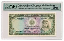 PORTUGUESE GUINEA banknote 50 Escudos 1971 PMG MS 64 Choice Uncirculated