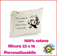 Trousse portaoggetti borsa donna 22x16 cerniera stampa citazione MARILYN MONROE