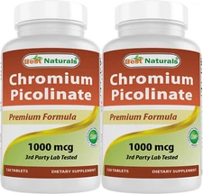 2 Pack Best Naturals Chromium Picolinate 1000 mcg 120 Tablets