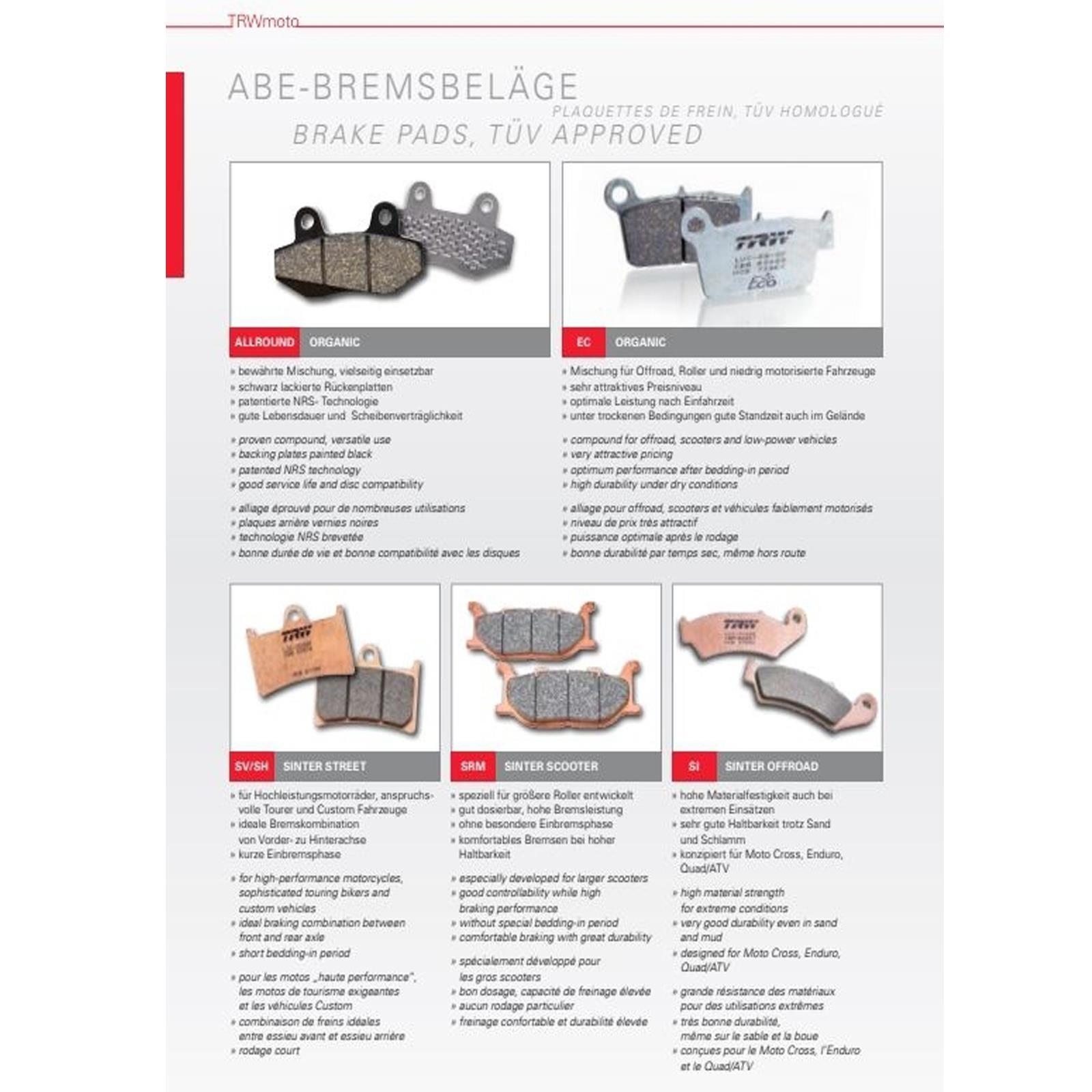 TRW Sintermetall Bremsbeläge hinten für Honda CB CX FT VF CBR VFR 