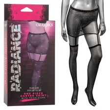 Radiance One Piece Garter Skirt W/thigh Highs - Black Plus Size