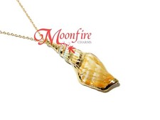 PRINCESS MOANA INSPIRED SEASHELL PENDANT NECKLACE 18K GOLD PLATED ORANGE SHELL