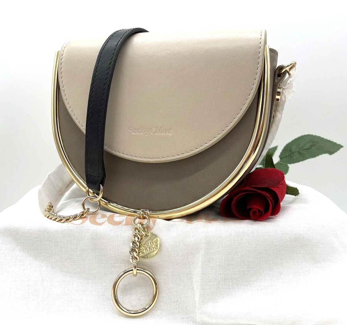 AUTH NWT $595 See By Chloe Mara Evening ColorBlock Smooth Leather