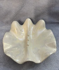 Seashell Ashtray Pearlescent White Pink Large 9x9” Never Used Vintage