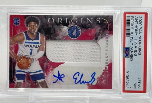 2020 Origins Anthony Edwards Rookie Patch Auto (RPA) RED#46 /75 - PSA7