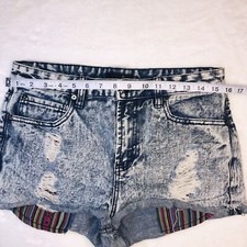 Forever 21 Shorts Sz 28 Distressed Aztec Acid Wash Rolled Hem Shortie Shorts