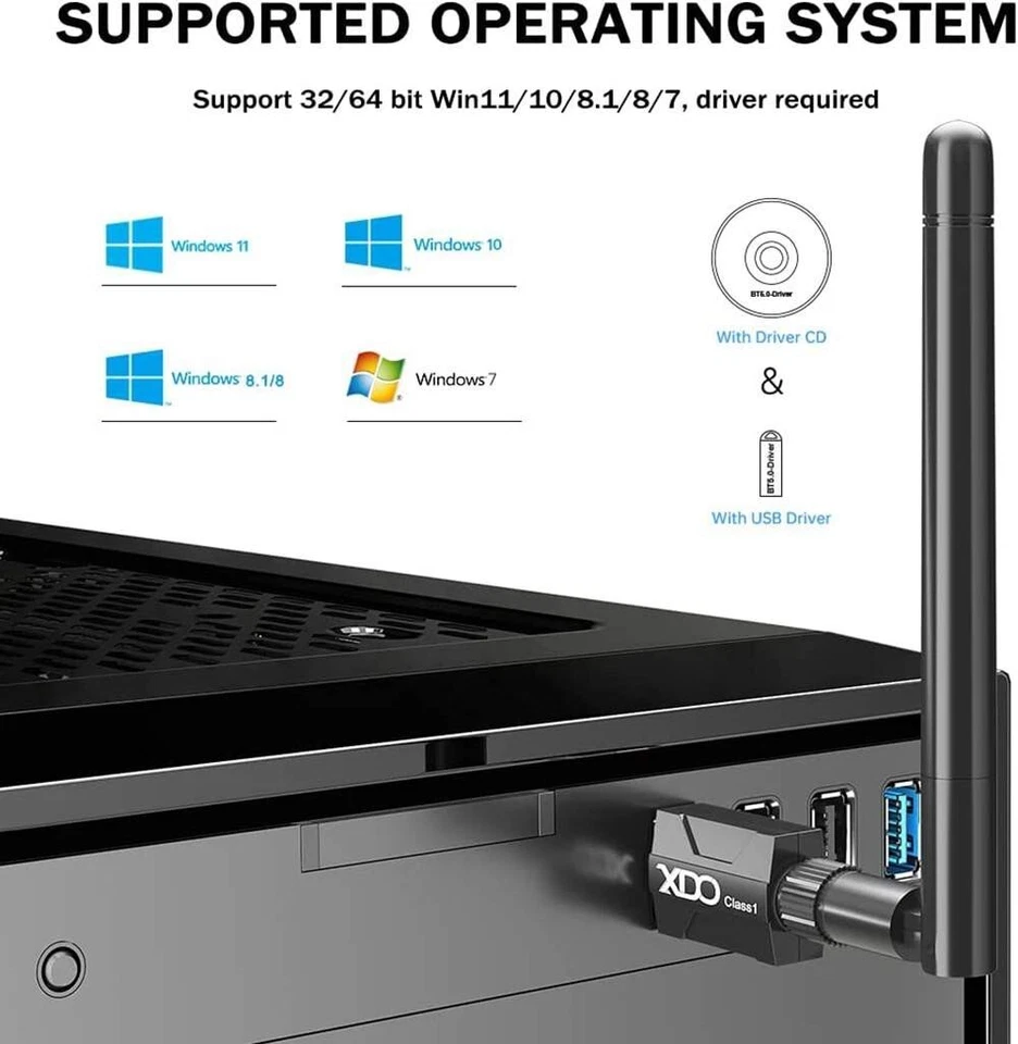 XDO BT802 Long Range USB Bluetooth Adapter PC Class 1 5.1 + EDR 328FT/100M Wi... - Bild 2 von 4