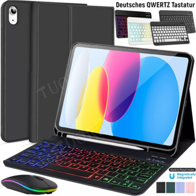 Für iPad 10/11 Generation A16 2025 11 10,9'' Schutzhülle mit QWERTZ Tastatur Maus