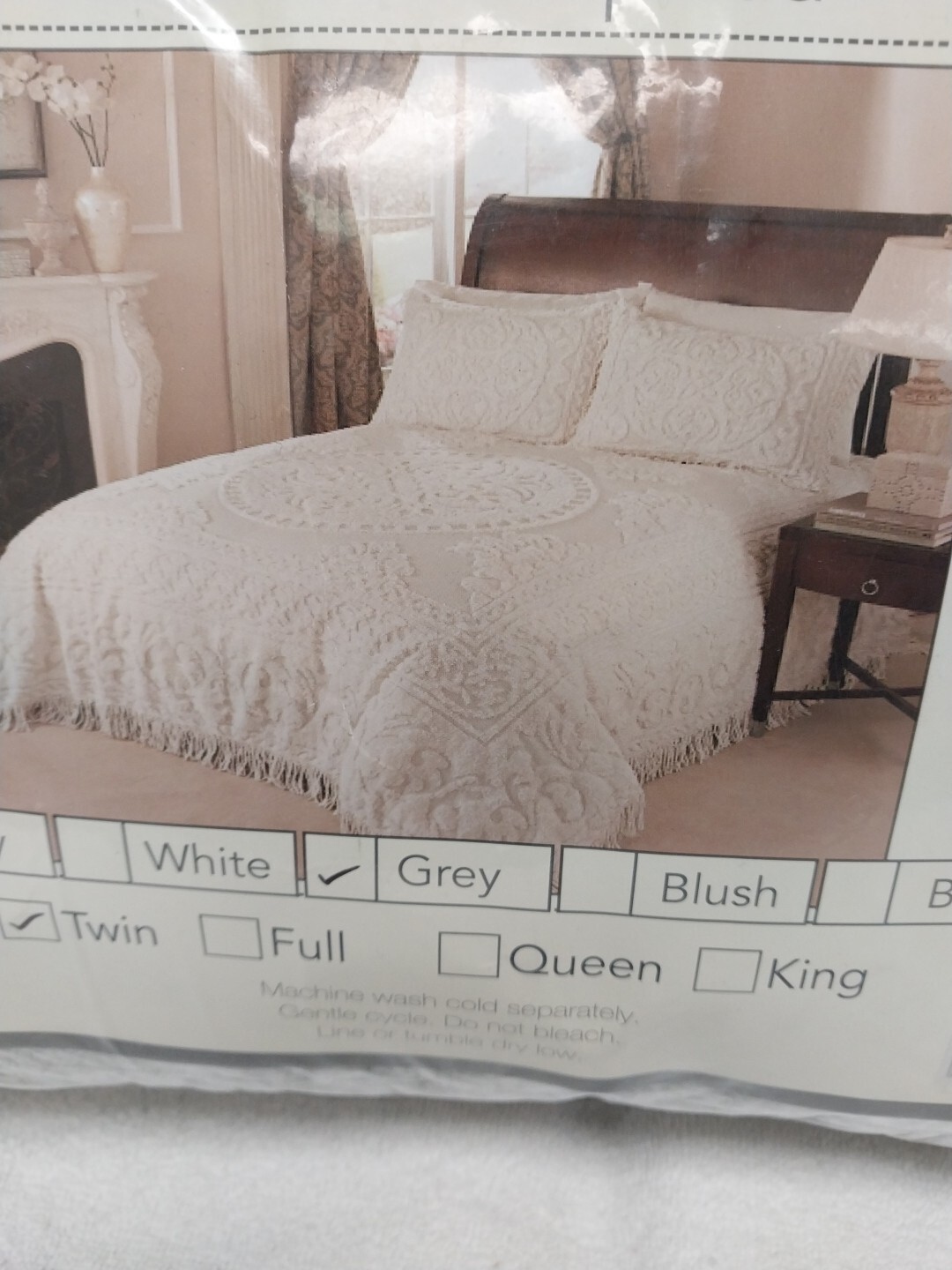 Medallion Chenille Bedspread Grey Twin Size 100 Cotton eBay