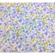 2.6y Watercolor Pansies Cotton Fabric, Misty Garden Floral, Blue Purple Flowers