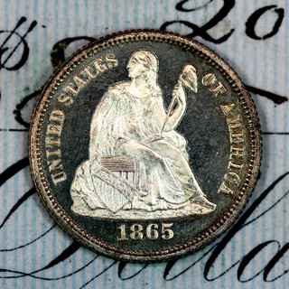 1865 ULTRA DCAM PRISTINE GEM PROOF SEATED LIBERTY DIME FROM COLLECTION