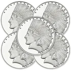 Lot of 5 - 1 Troy oz Indian Head .999 Fine Silver Round