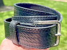 Black Top Grain Leather Work Belt Made in Mexico Men's Size 38/95 Silver Buckle