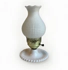Vintage Milk Glass Hurricane Hobnail Table Boudoir Accent Lamp Ring Tray Cottage