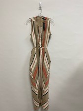 NWT Banana Republic Size 6 Cream/Beige Coral/Black Stripes Maxi Ladies Dress