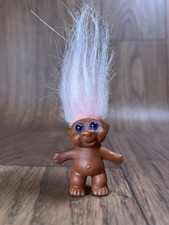 Vintage Russ Troll Doll Small 2  In The Nude Dark Skin Light Pink Hair Blue Eyes