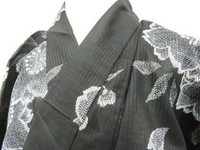JAPANESE KIMONO YUKATA BLACK 166.5cm 5 ft 6 in COTTON FF1130