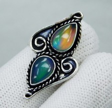 Natural 18.30 Ct Rainbow Fire Aurora Opal Ring 925 Sterling Silver
