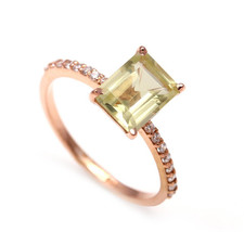 Natural Lemon Quartz Octagon Ring Solid Silver Rose Gold Jewelry Birthday Gift