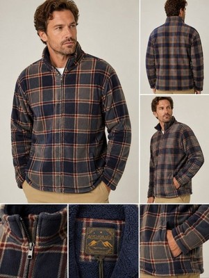 Anchorage Expedition Plaid Blue  Sherpa Fleece Jacket Full Zip Cozy Outdoor XL