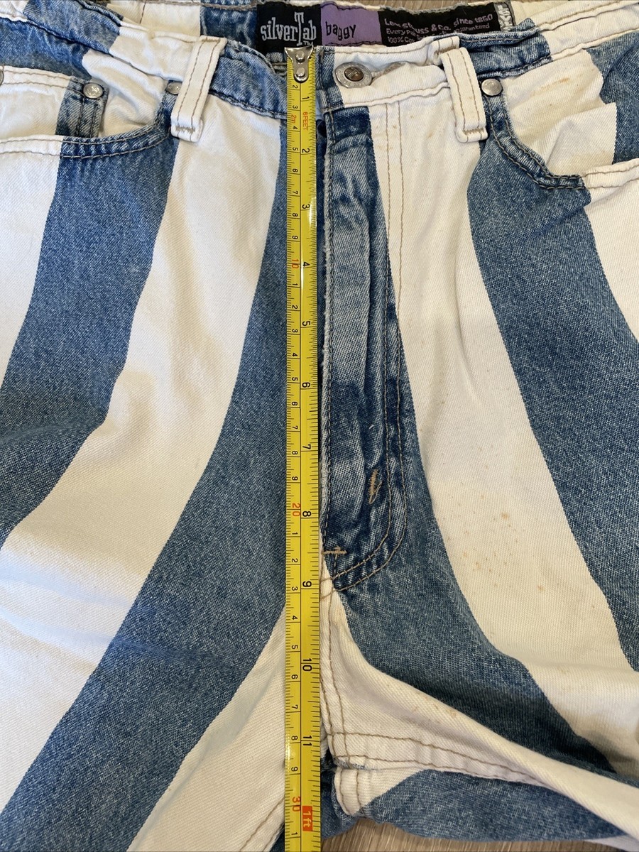 Vintage 90s Levi's Silver Tab Baggy Striped Blue White Shorts Mens