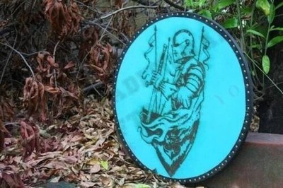 22'' Wooden Shield Lazer Mitsubhishu Round Cosplay Roleplay Blue Costume Shield