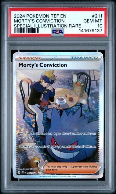 Pokemon 2024 SV05 Temporal Forces Morty's Conviction 211/162 PSA 10 SIR Holo 211
