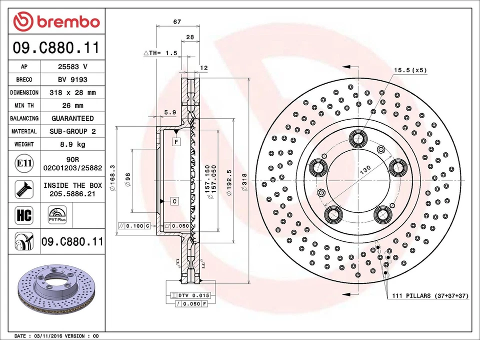 2x Brake Discs Pair Vented fits PORSCHE BOXSTER 986 2.7 Front 00 to 02 M96.22 - Image 3 of 4