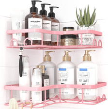 Corner Shower Caddy for Bathroom Storage 2 Pack Adhesive Wall Mount Shelves Pink