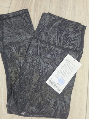 Lululemon Wunder Under Crop 23'' Shine Foil Flourish Black NWT Size 8 