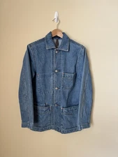 Drake’s London Selvedge Denim Chore Coat Jacket Bleach Wash 36