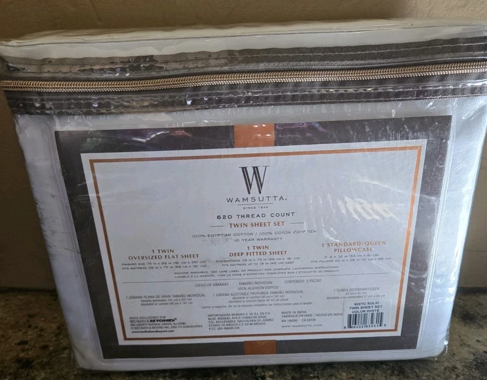 Комплект простыней Wamsutta 620 TC Twin белый египетский хлопок! Глубокая посадка! Негабаритные плоские - Изображение 2 из 3