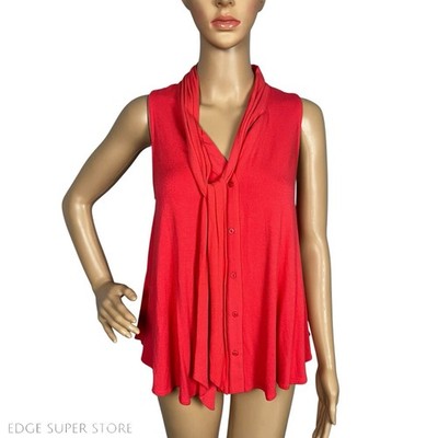 Anthropologie Eri + Ali Red Orange Tie Up Button Up Vneck Top Blouse Size Small