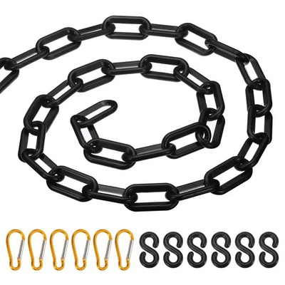 ZAPLYTE 13Ft Plastic Chain Barrier Link Chain Stanchion with S-Hooks Clips, Black