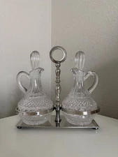 Vintage Crystal Oil/Vinegar Cruet Set with Silver Stand