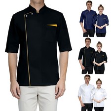 Unisex Cardigan -Button Chef Uniform TopTie Unisex Short Sleeve Chef Coat Jacket