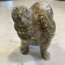 William Luke signe Inuit Soapstone Carving- Eskimo W/Seal Figurine