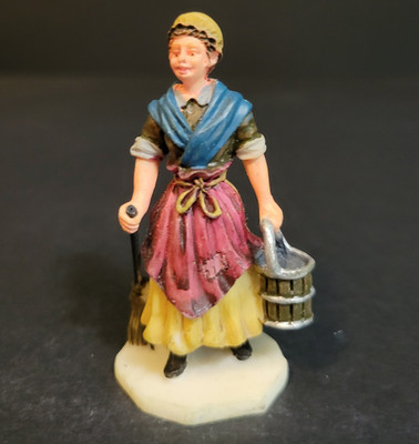 Lemax Christmas Village Town Scrub Woman 92282 Maid Cleaning Lady Broken Broom