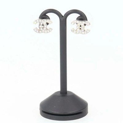 CHANEL Rhinestone Coco Mark Earrings CHANEL COCO Brand Accessories Silver Color