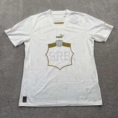 Puma Serbia Soccer Jersey T-Shirt White Victory Gold Mens Large NWT