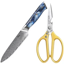 2x TURWHO 5in Utility Knife Japan VG10 Damascus Steel Chef Scissors Knife Shears