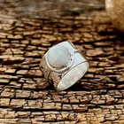 Moonstone Gemstone Ring - 925 Sterling Silver Wide Band Ring - Silver   All size