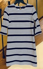 Banana Republic sheath dress Round Neck 3/4 sleeves Navy White Strip SZ. 4