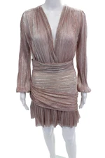 Maje Women Bodycon Mini Dress Pink V Neck Long Sleeve Zip Size 38