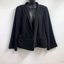 Eileen Fisher Women's Tropical Suiting Leather Open Stand Collar Jacket Size XL