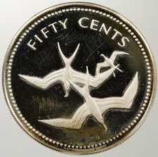 1974 BELIZE .29oz SILVER Proof 50 Cents Coin w FRIGATEBIRD Tropical Bird i121587