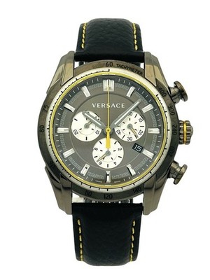 Versace Men's V-Ray VDB020014 Chronograph IP Grey Case &  Dial Leather Watch VDB