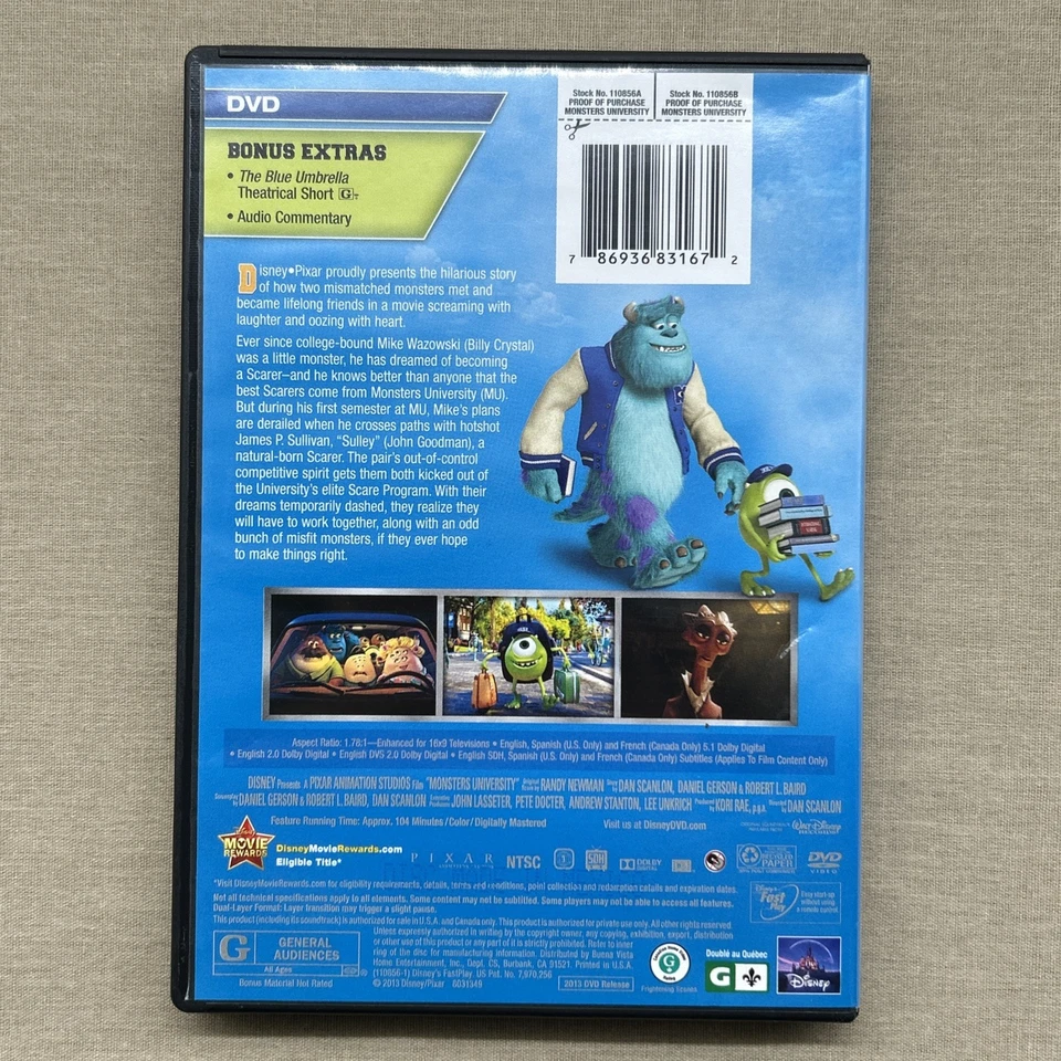 Disney Pixar: Monsters University (DVD 2013) (Inc. 2) Animated Comedy College + - Image 2 of 4